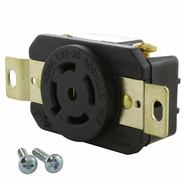 20A 277/480V NEMA L22-20R Flush Mount Locking Industrial Grade Receptacle, Ac Works, Mfr#: FML2220R